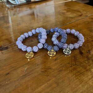 Rustic Cuff Lavender Set of Three Petite Stretch Logo Bracelets